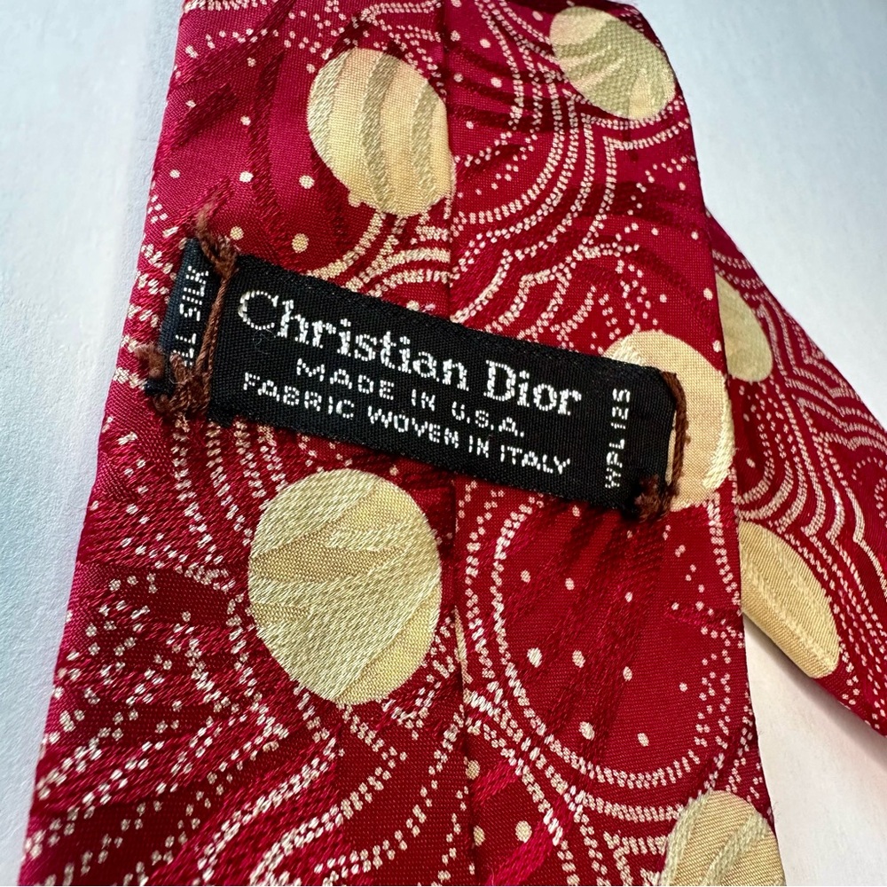 Vintage Christian Dior Italian Silk Red Polka Dot Classic Tie, 3.5” - Picture 2 of 6